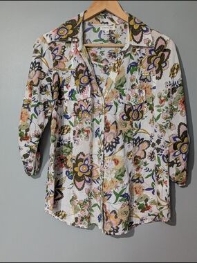 Eden & Olivia Womens Floral Artsy Button-up Top Fairycore Grandmacore Whimsical